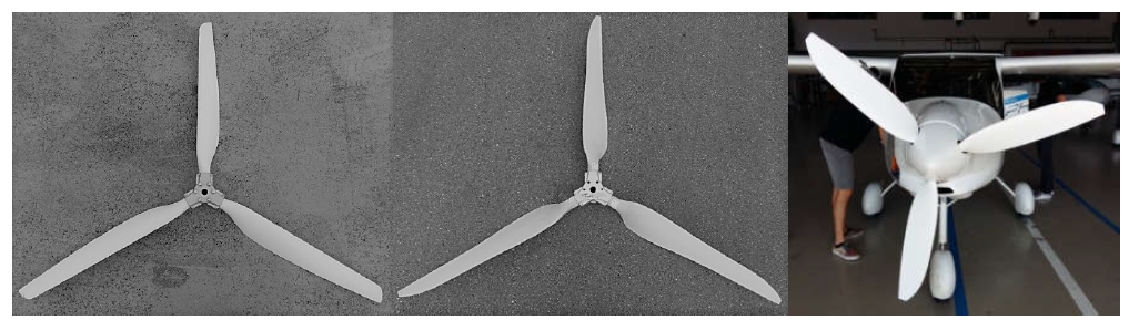 Figure 3: Propellers from left to right: Pipistrel AS-D, EA-001 and EA-002 (installed on Alpha Electro).